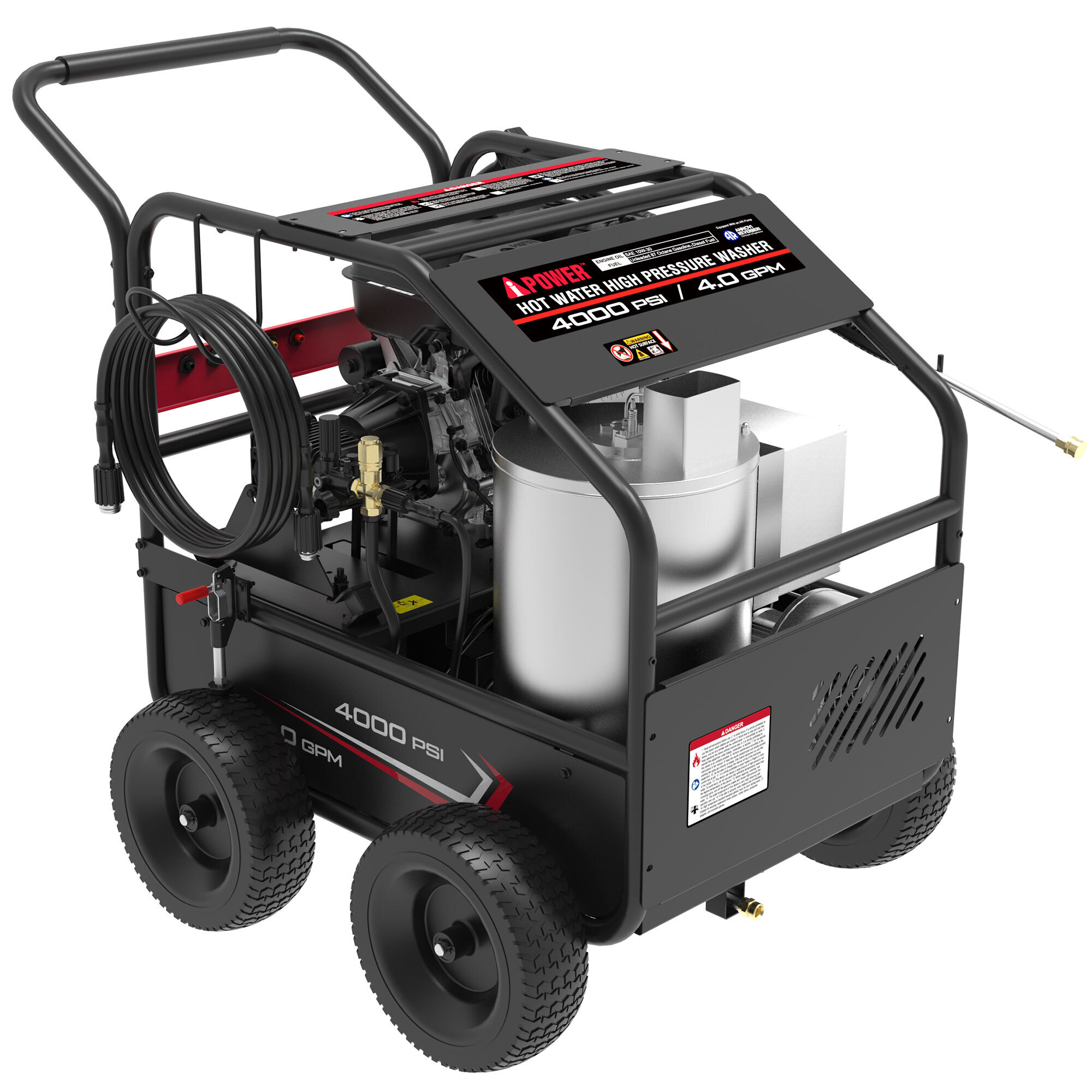 A-iPower Gas Hot Water Pressure Washer 4000 PSI 4.0 GPM with Diesel Heater EPA Certified 459cc, A4000